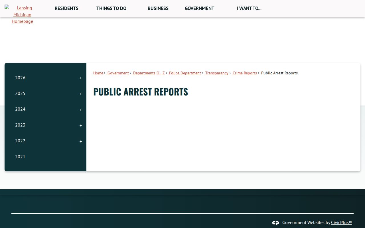 City of Lansing public arrest reports archive page