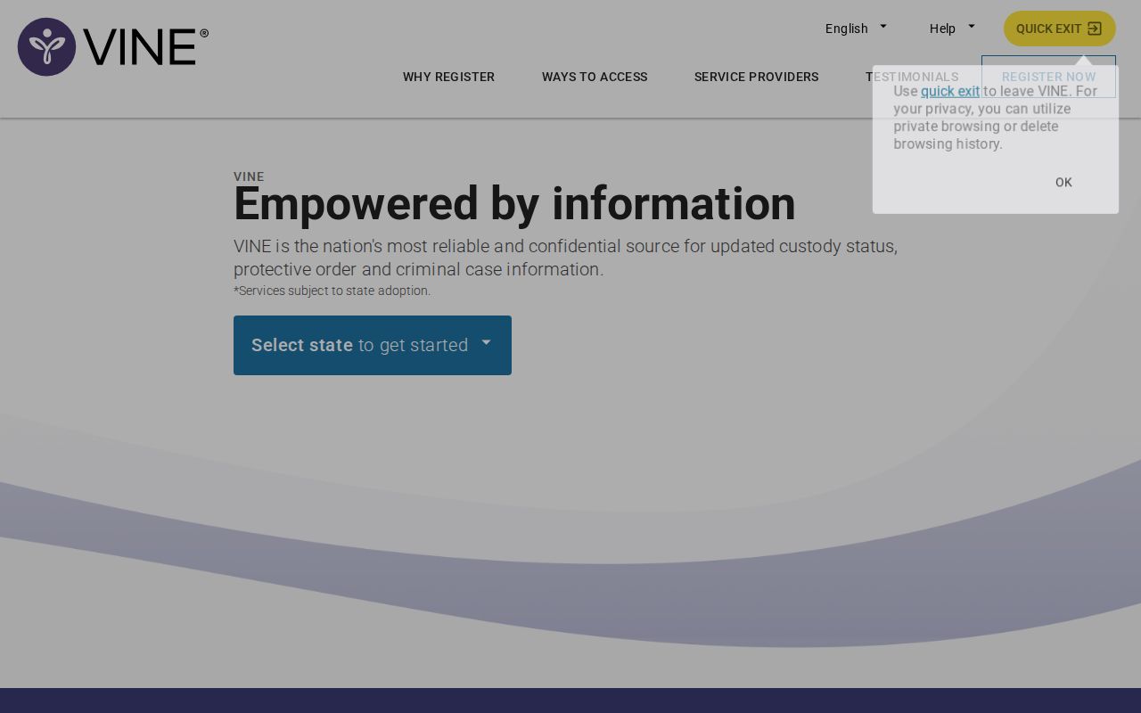VINELink notification registration interface